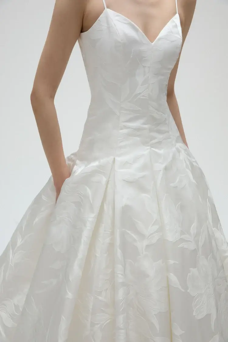 Amsale Petal wedding gown with soft floral elegance