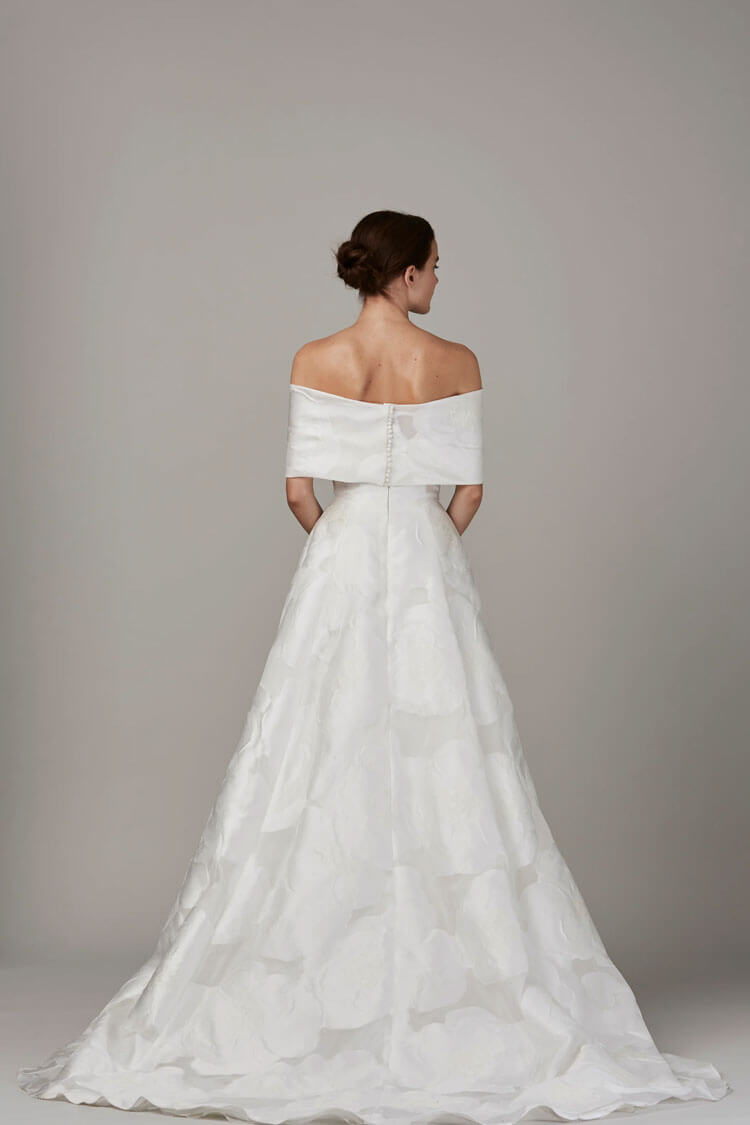 Detailed angle of Lela Rose The Cape bridal dress