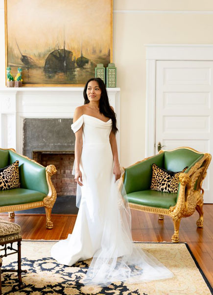 Celebrating in playful reception gown