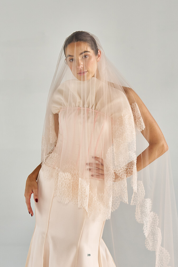 Front view of Emily Mills Pink bridal veil