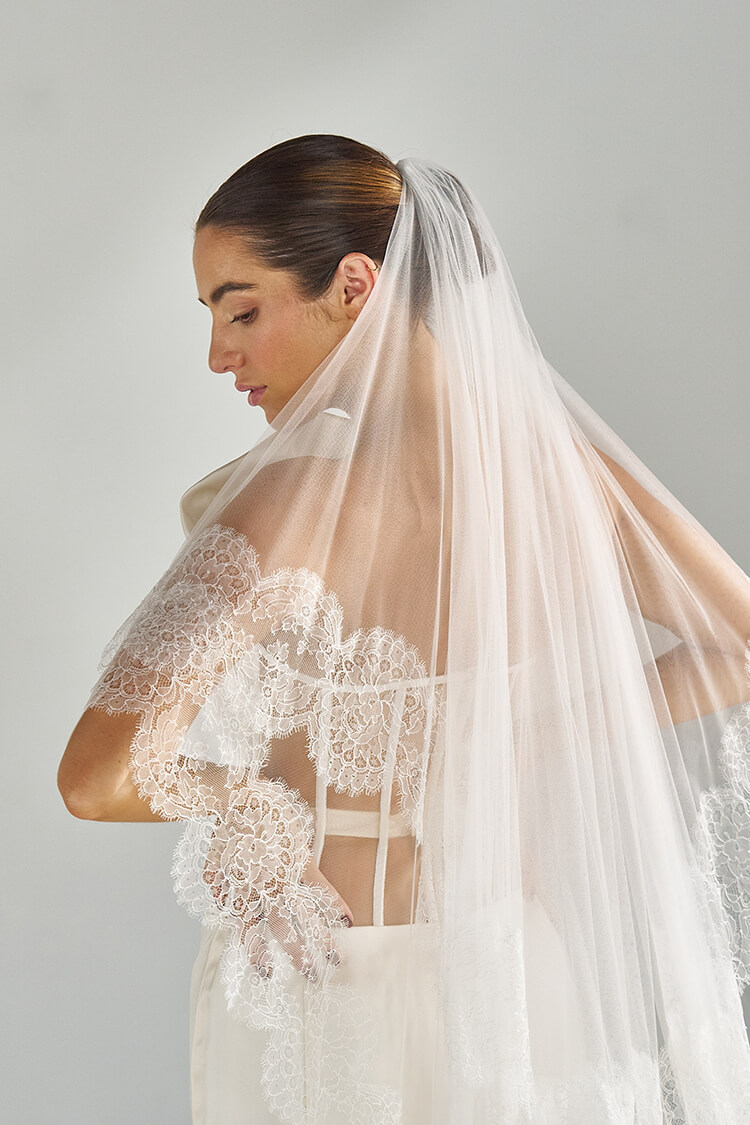 Front view of Emily bridal veil accessory collection