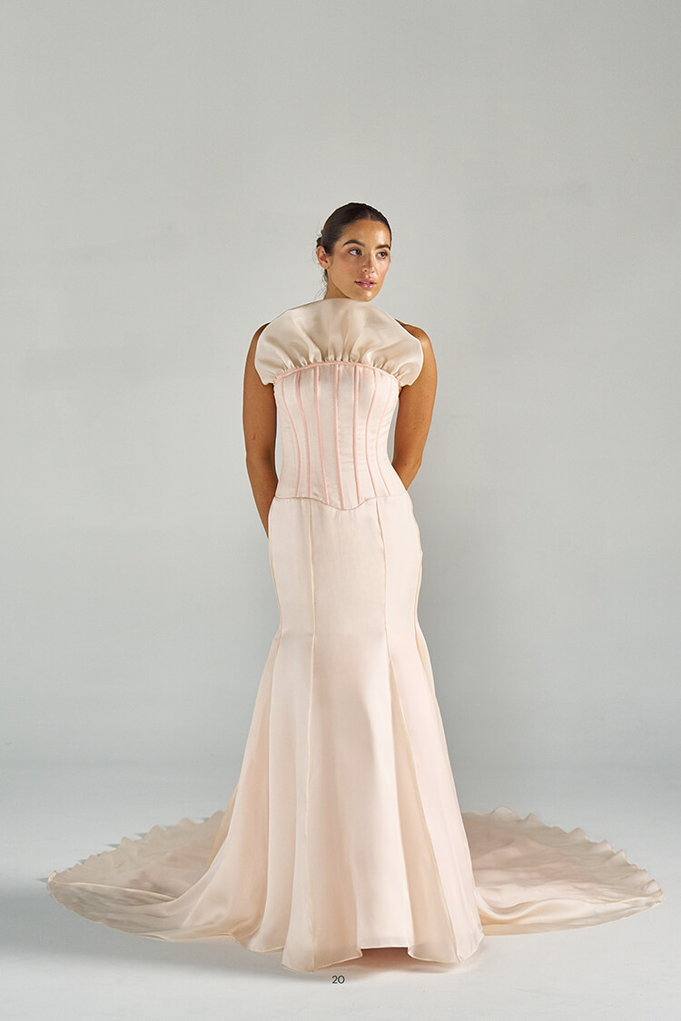 Front view of Emily gown in Mills Pink shade